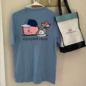 Vineyard Vines Blue Tee and White Tote Set